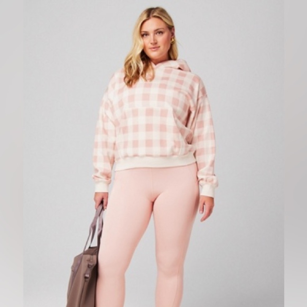 Fabletics Pink and Cream Checkered Zip Sweater